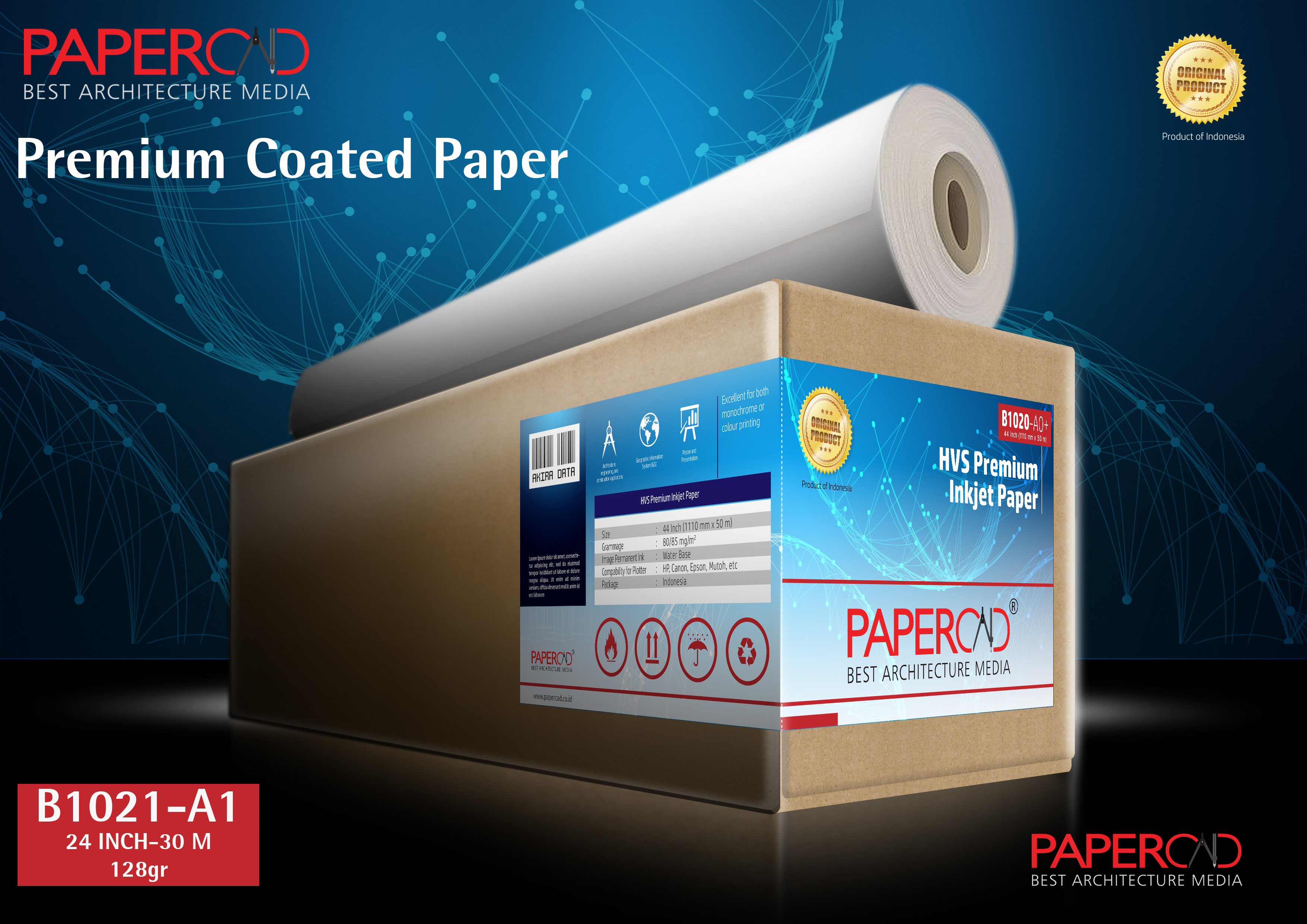 Kertas plotter PAPERCAD Premium Coated Paper 128gr 24″
